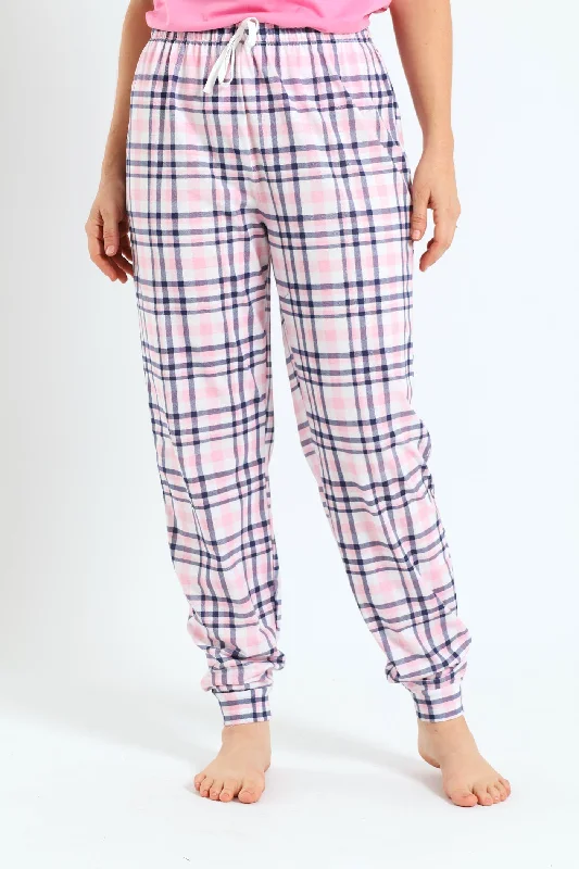 Knit Jogger Pant Check - Pink/White/Navy Chic Capri Pants