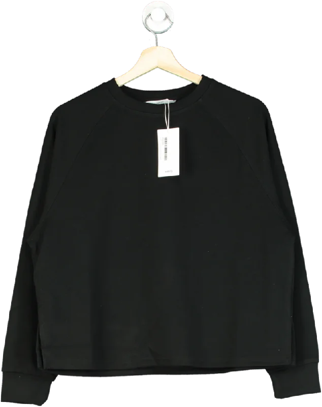 MANGO Black Decorative Stitching Sweatshirt UK XS Hoodie with Cropped Fit Short Trendy
