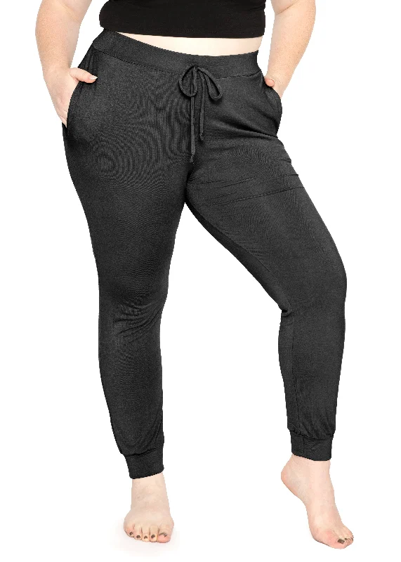 Plus Premium Stretch Modal Cuff Joggers Pants with Pockets Classic Flared Pants