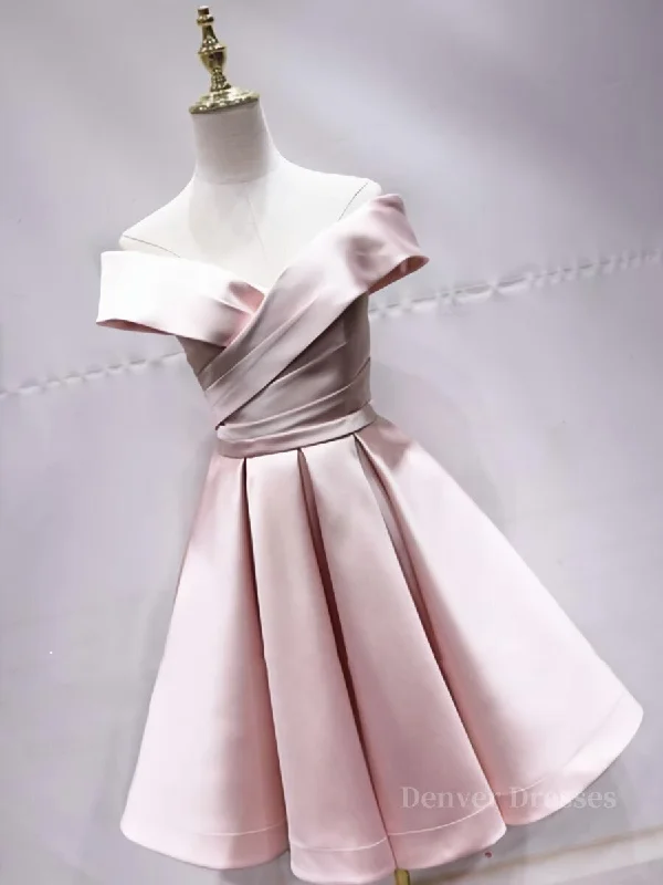 Off the Shoulder Short Pink Prom Dresses, Short Pink Formal Evening Graduation Dresses Tunics Silk luxurious