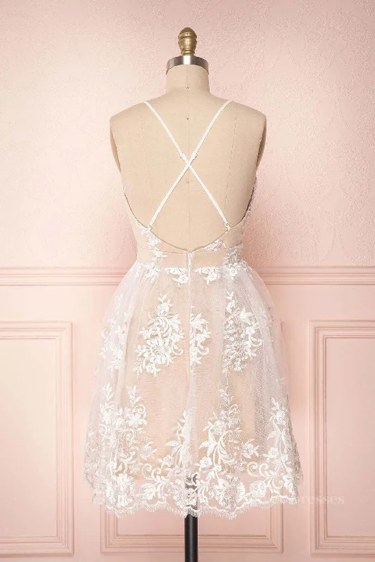 Cute V Neck Backless Pink Lace Appliques Short Prom Dress, Pink Lace Formal Graduation Homecoming Dress Tunics Essential wardrobe Cute V Neck Backless Pink Lace Appliques Short Prom Dress, Pink Lace Formal Graduation Homecoming Dress Tunics Essential wardrobe