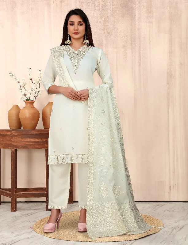 Women V-Neck Sequence Embroidered Work Silk Blend Fabric Kurta & Pant Set Comes With Net Embroidered Dupatta Cozy Lounge Pants Women V-Neck Sequence Embroidered Work Silk Blend Fabric Kurta & Pant Set Comes With Net Embroidered Dupatta Cozy Lounge Pants