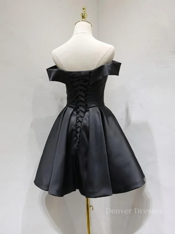 Off the Shoulder Short Black Prom Dresses, Little Black Formal Graduation Homecoming Dresses Tunics Corduroy durable