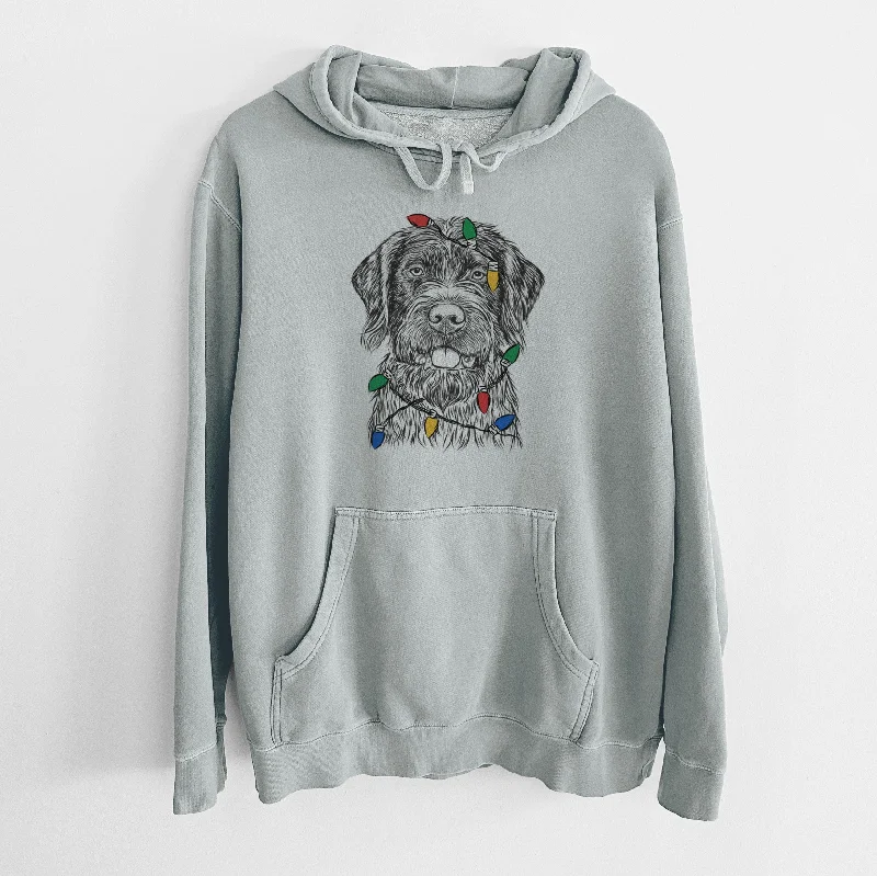 Christmas Lights Fletcher the Wirehaired Pointing Griffon - Unisex Pigment Dyed Hoodie Hoodie with Batwing Sleeves Loose Dramatic