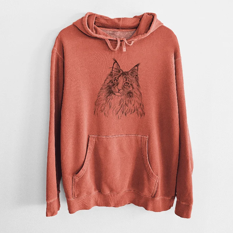 Bare Kiki the Maine Coon Cat - Unisex Pigment Dyed Hoodie Hoodie with Hem Ribbing Snug Secure