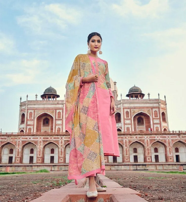 Women's Pure Lawn Cotton Pink Unstitched Salwar Suit Dress Material Tunics Velvet soft Women's Pure Lawn Cotton Pink Unstitched Salwar Suit Dress Material Tunics Velvet soft