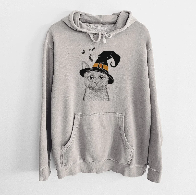 Witch Shadow the Black Cat - Unisex Pigment Dyed Hoodie Hoodie with Drop Shoulder Relaxed Streetwear