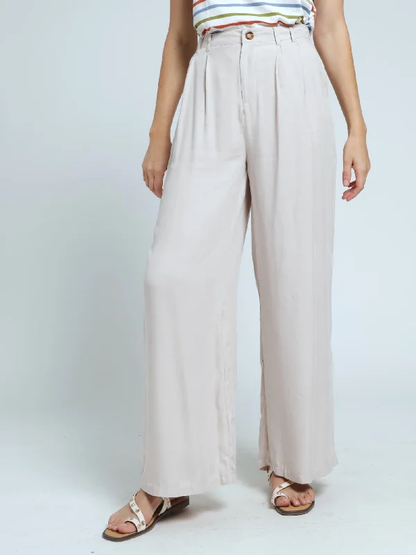Pleated Detail Wideleg Twill Pant - Light Stone Classic Chino Pants