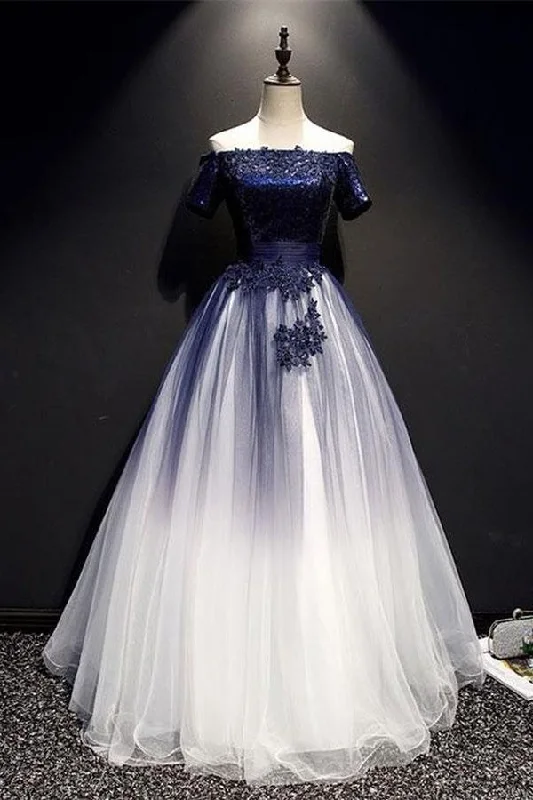 Modest Royal Blue Long Flowy Evening Prom Dresses With Lace Appliques Tunics Evening elegant