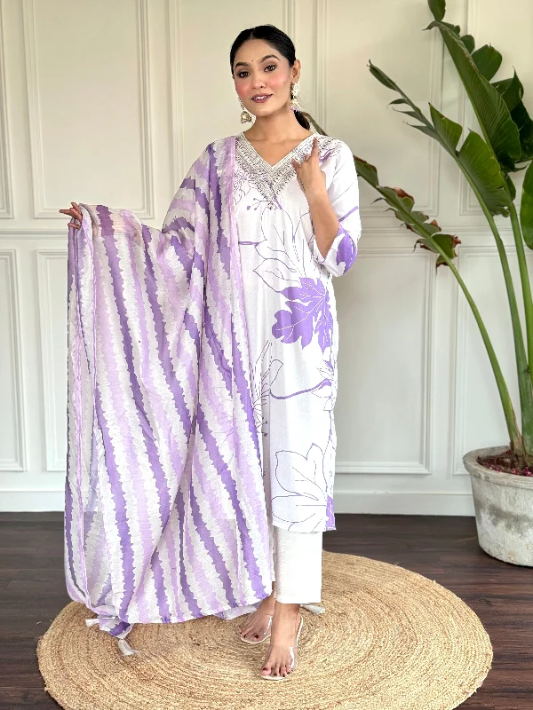 Women V Neck Embroidered Work Chanderi Silk Fabric Kurta & Pant With Dupatta Set Modern Skinny Pants Women V Neck Embroidered Work Chanderi Silk Fabric Kurta & Pant With Dupatta Set Modern Skinny Pants