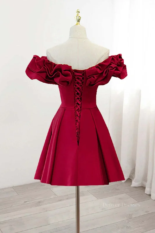 Off the Shoulder Short Burgundy Prom Dresses, Short Wine Red Graduation Homecoming Dresses Tunics Timeless classic Off the Shoulder Short Burgundy Prom Dresses, Short Wine Red Graduation Homecoming Dresses Tunics Timeless classic