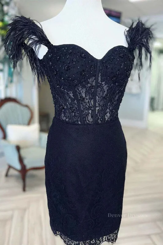 Off the Shoulder Short Black Lace Prom Dresses, Short Black Lace Formal Homecoming Dresses Off-the-shoulder Chic Trendy Off the Shoulder Short Black Lace Prom Dresses, Short Black Lace Formal Homecoming Dresses Off-the-shoulder Chic Trendy