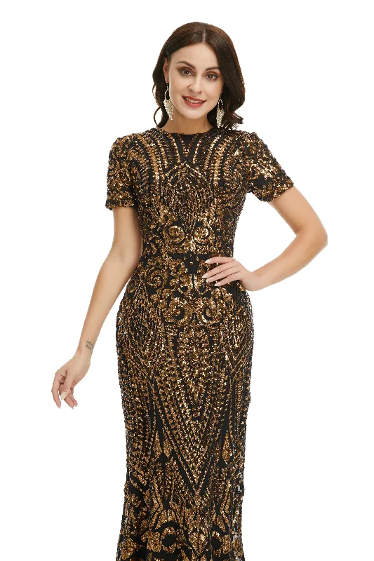 Short Sleeves Sequins A-Line Formal Evening Dress Tunics Modern contemporary