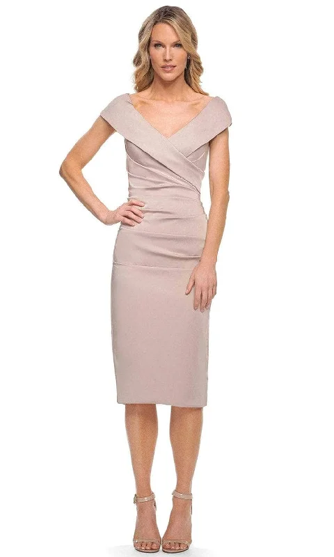 La Femme 30110SC - Wide V Neck Formal Dress Halter Neckline Beach