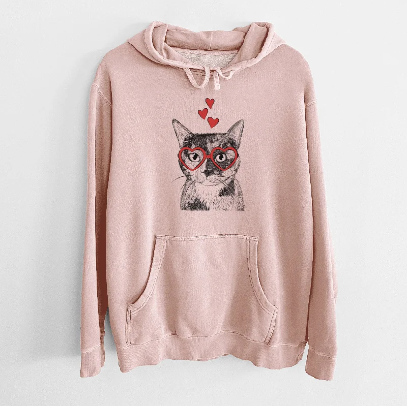Valentine Spooky Kitty the Tortoiseshell Cat - Unisex Pigment Dyed Hoodie Hoodie with Drawstring Waist Adjustable Fitted