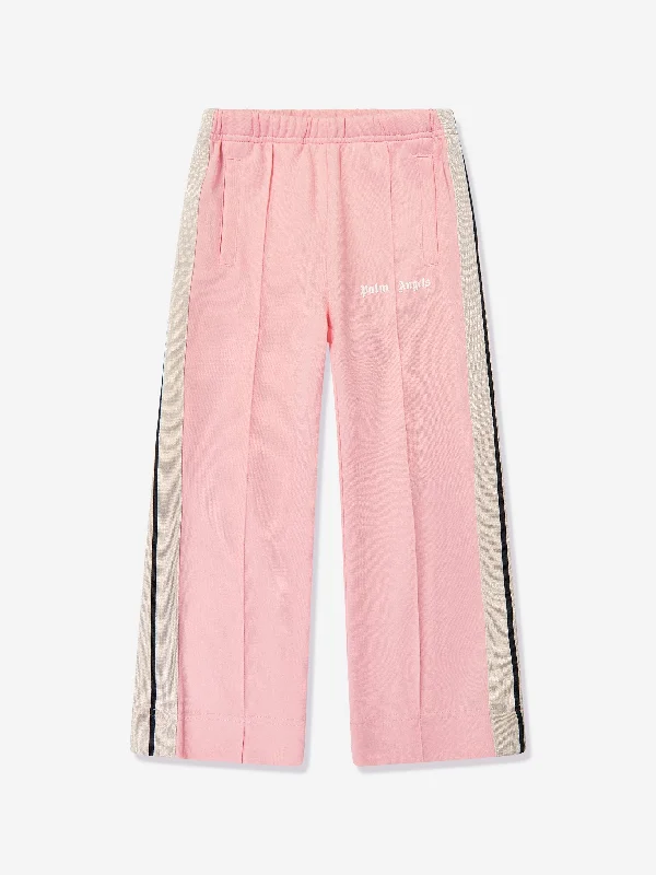 Palm Angels Girls Wide Leg Track Pants in Pink Stretch Fit Pants