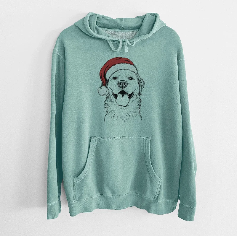 Santa Hat Bennett the Golden Retriever - Unisex Pigment Dyed Hoodie Hoodie with Longline Fit Extended Stylish