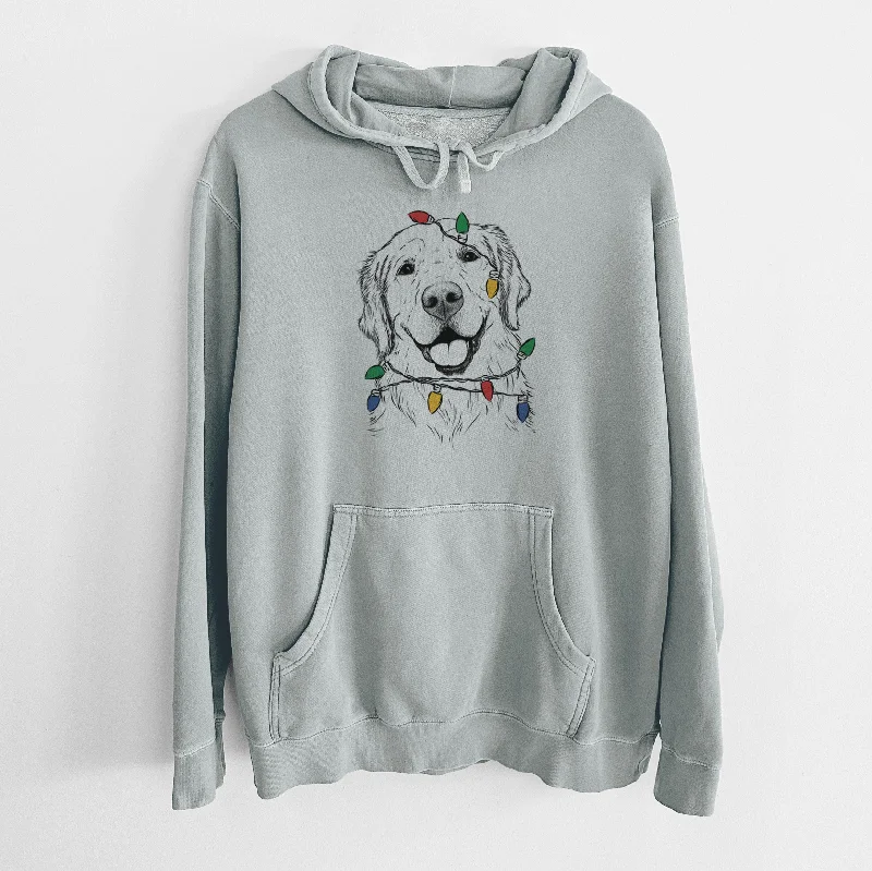 Christmas Lights Griffin the Golden Retriever - Unisex Pigment Dyed Hoodie Hoodie with Hem Ribbing Snug Secure