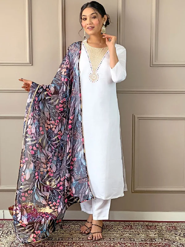 Women Round Neck Embroidery Rayon Blend Fabric Kurta & Pant With Dupatta Set Comfy Athletic Pants Women Round Neck Embroidery Rayon Blend Fabric Kurta & Pant With Dupatta Set Comfy Athletic Pants