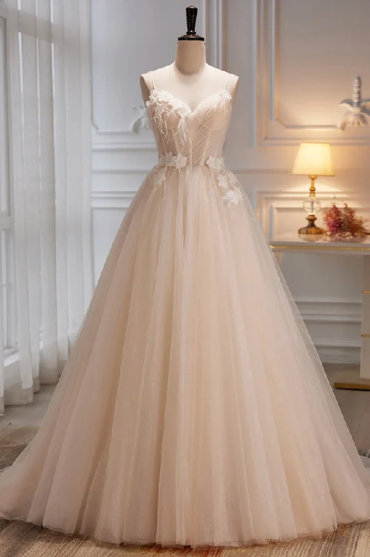 Charming Spaghetti Straps Sleeveless Evening Dress A Line Tulle Long Prom Gown Tunics Handmade artisanal