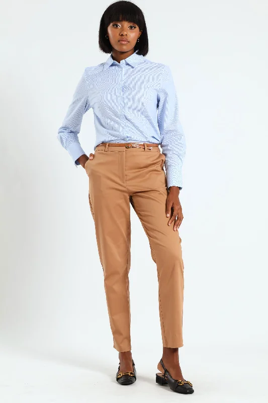 Chino Belted Pant - Stone Chic Faux Leather Pants