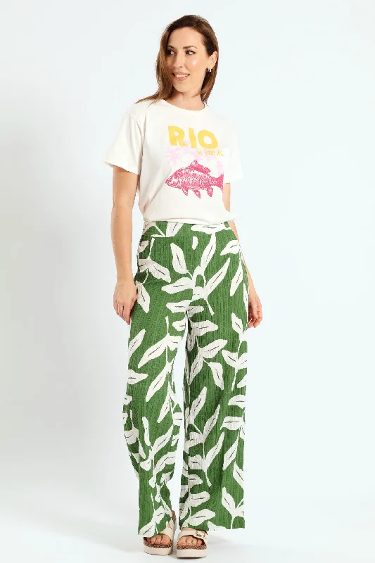 Textured Plisse Wideleg Pant - Green Modern Skinny Pants