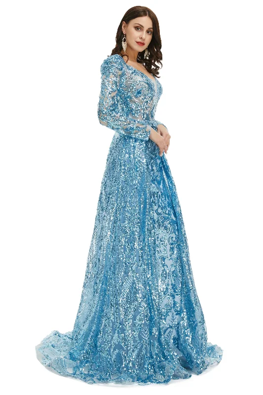 Blue Sequin With Detachable Train Long Sleeves Mermaid Evening Dresses Tunics Recommended stylist Blue Sequin With Detachable Train Long Sleeves Mermaid Evening Dresses Tunics Recommended stylist