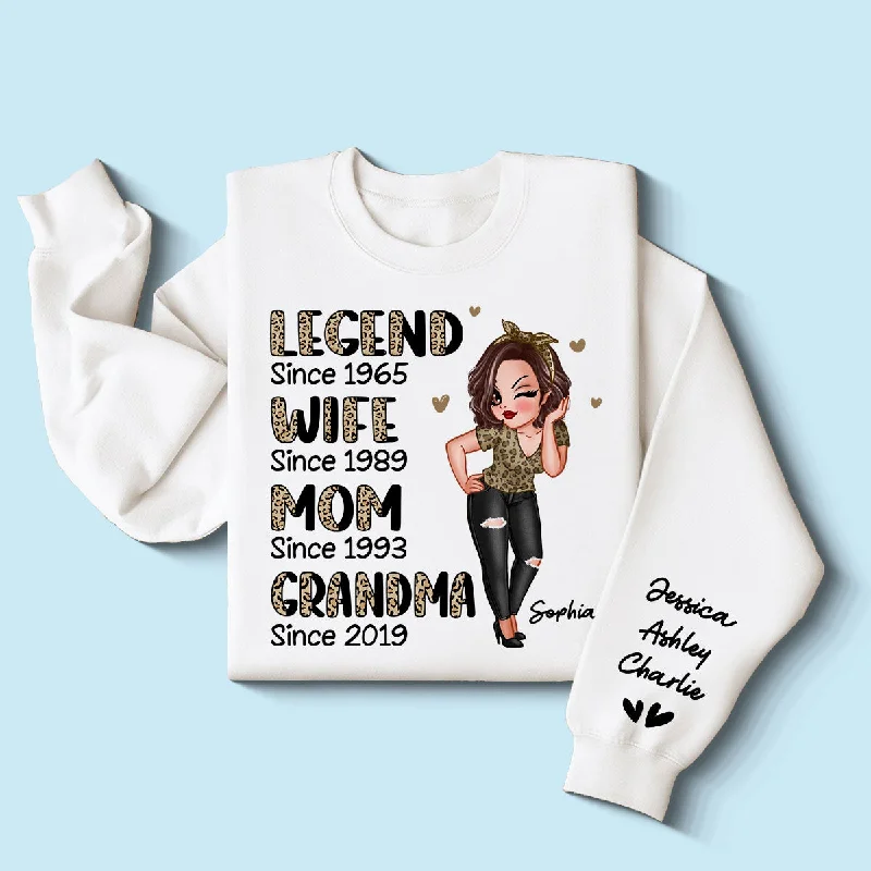 Half Leopard Sassy Legend Wife Mom Grandma Personalized Sleeve Printed Sweatshirt Hoodie with Patch Decorative Personalized