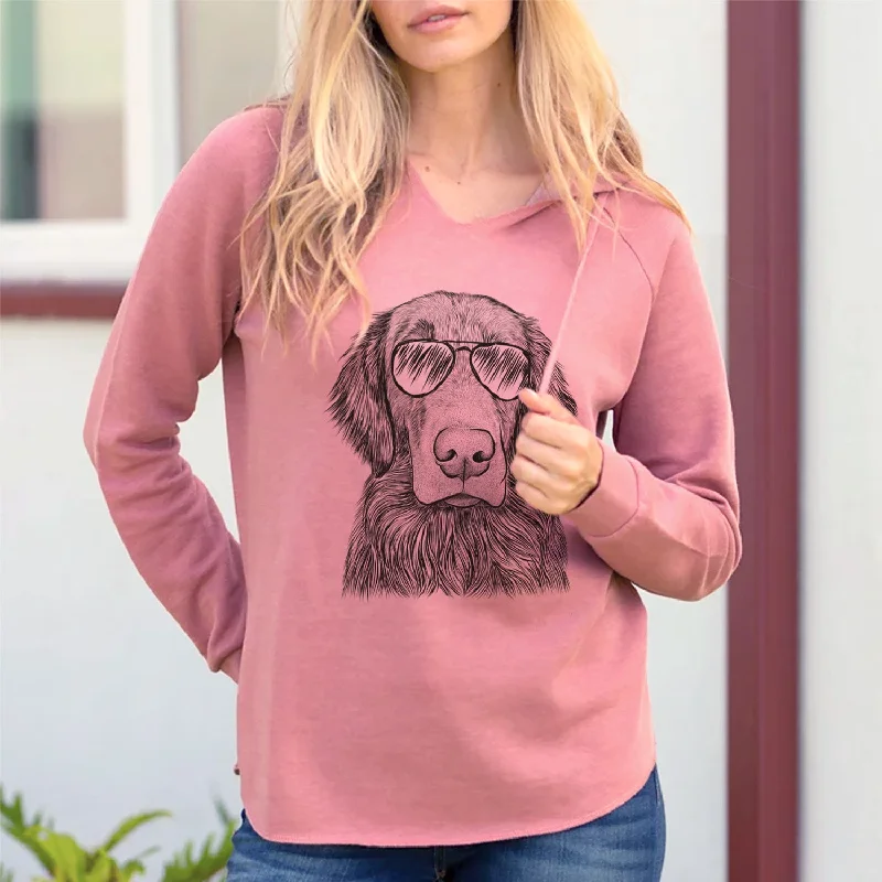 Aviator Pippin the Flat Coated Retriever - Cali Wave Hooded Sweatshirt Hoodie with Hem Raw Edge Edgy Unfinished Aviator Pippin the Flat Coated Retriever - Cali Wave Hooded Sweatshirt Hoodie with Hem Raw Edge Edgy Unfinished