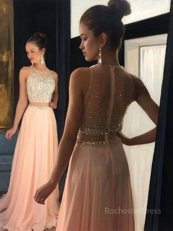 A-Line/Princess Scoop Sweep Train Chiffon Evening Dresses With Beading Maxi Flowy Bohemian A-Line/Princess Scoop Sweep Train Chiffon Evening Dresses With Beading Maxi Flowy Bohemian
