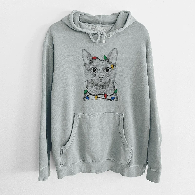 Christmas Lights Shadow the Black Cat - Unisex Pigment Dyed Hoodie Hoodie with Set-In Sleeves Structured Classic