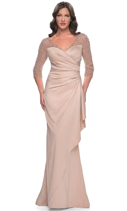 La Femme 31011 - Beaded Illusion Satin Evening Dress Elegant Long Evening