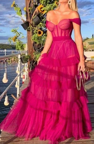 Formal Evening Dresses Off the Shoulder Chic A Line Long Prom Dresses Tunics Hiking breathable