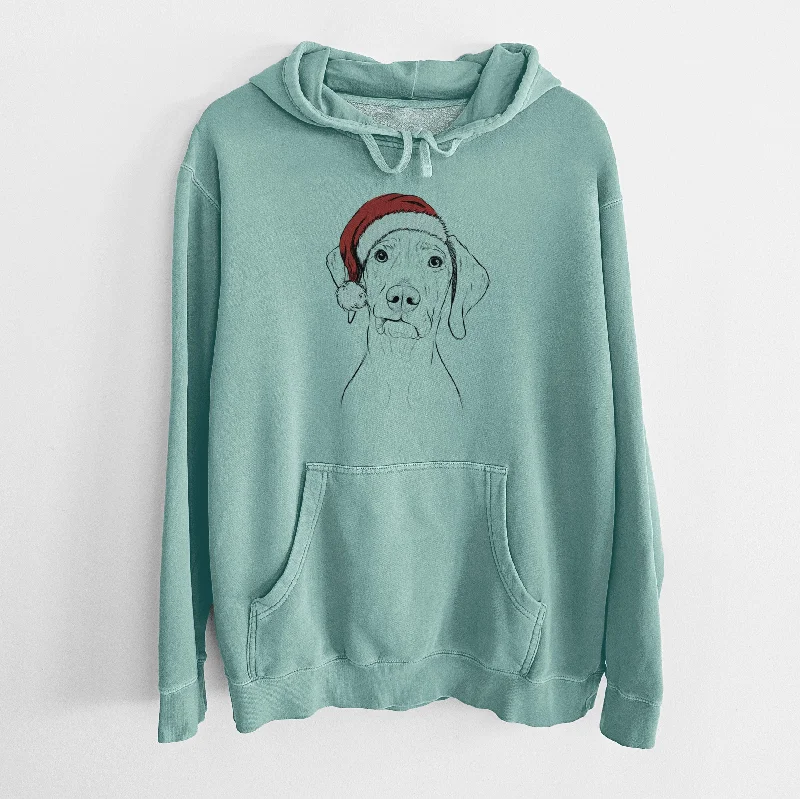 Santa Hat Pawley the Vizsla - Unisex Pigment Dyed Hoodie Oversized Hoodie Comfort Casual