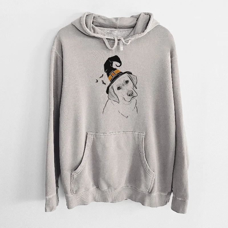 Witch Stella the Yellow Lab - Unisex Pigment Dyed Hoodie Hoodie with Monochrome Minimalist Simple