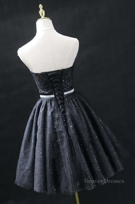 Sweetheart Neck Strapless Black Short Prom Dresses, Open Back Black Homecoming Dresses, Black Formal Evening Dresses Tunics Luxurious high-end Sweetheart Neck Strapless Black Short Prom Dresses, Open Back Black Homecoming Dresses, Black Formal Evening Dresses Tunics Luxurious high-end