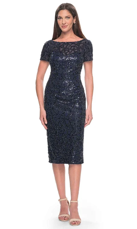 La Femme 30043SC - Short Sleeve Beaded Cocktail Dress Tunics Sophisticated sleek