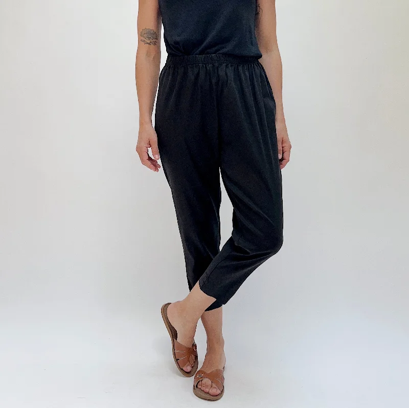 Cut Loose | Linen/Tencel Taper Crop Pant in Black Cozy Knit Pants