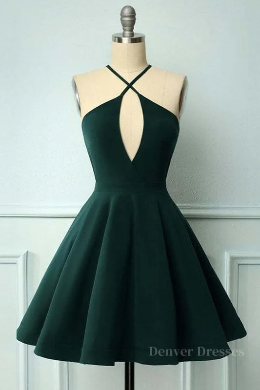 Elegant Halter Neck Dark Green Short Prom Dress, Dark Green Formal Graduation Homecoming Dress Tunics Review highly Elegant Halter Neck Dark Green Short Prom Dress, Dark Green Formal Graduation Homecoming Dress Tunics Review highly