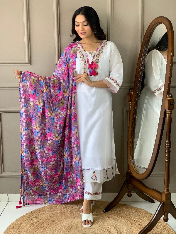 Women V Neck Embroidered Work, Chanderi Fabric With Cotton Lining Kurta & Pant With Dupatta Set Stylish Harem Pants Women V Neck Embroidered Work, Chanderi Fabric With Cotton Lining Kurta & Pant With Dupatta Set Stylish Harem Pants