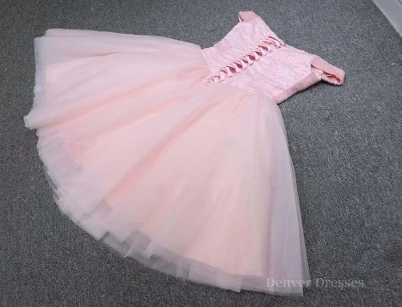 Shiny Beadings Off the Shoulder Pink Short Homecoming Prom Dress, Off Shoulder Pink Beaded Formal Graduation Evening Dress Tunics Luxurious high-end Shiny Beadings Off the Shoulder Pink Short Homecoming Prom Dress, Off Shoulder Pink Beaded Formal Graduation Evening Dress Tunics Luxurious high-end