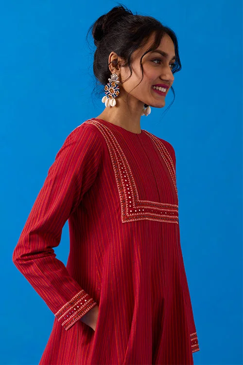 Okhai “Agasthi” Hand-Embroidered Bead and Mirror work Ikkat Pure Cotton Dress Tunics Prom sequined Okhai “Agasthi” Hand-Embroidered Bead and Mirror work Ikkat Pure Cotton Dress Tunics Prom sequined