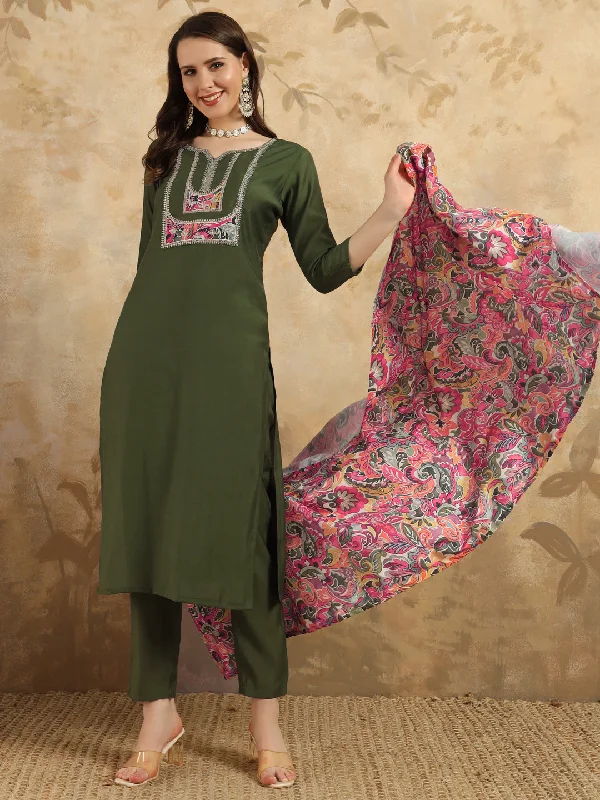 Women V Neck Embroidered Work Chanderi Fabric Kurta & Pant With Dupatta Set Lightweight Linen Pants Women V Neck Embroidered Work Chanderi Fabric Kurta & Pant With Dupatta Set Lightweight Linen Pants