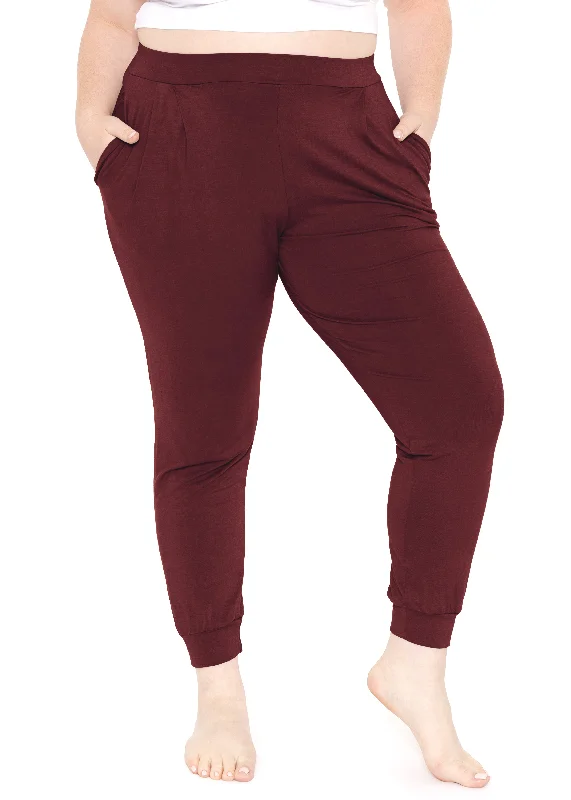 Plus Comfy Boho Cuffed Pleated Yoga Lounge Joggers Pants Relaxed Lounge Trousers