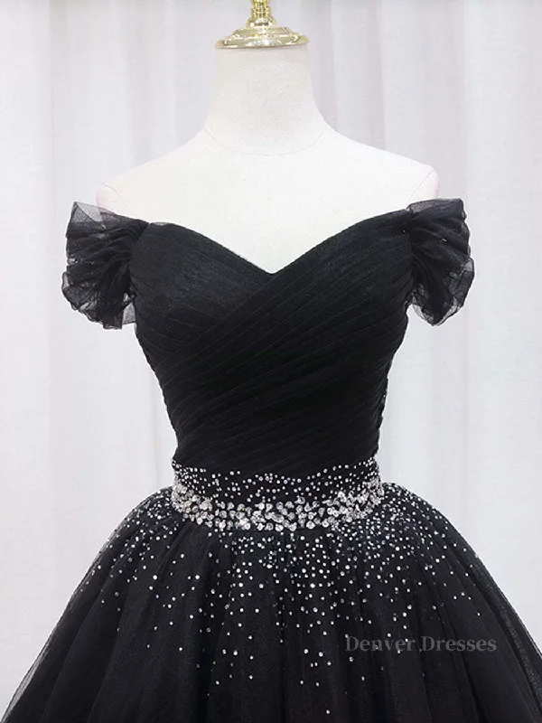 Black Off Shoulder Tulle Sequin Short Prom Dress, Black Homecoming Dresses Tunics Party sparkling Black Off Shoulder Tulle Sequin Short Prom Dress, Black Homecoming Dresses Tunics Party sparkling