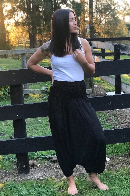 Plain Black Harem Pants - Free Size Comfy Zip-Up Pants