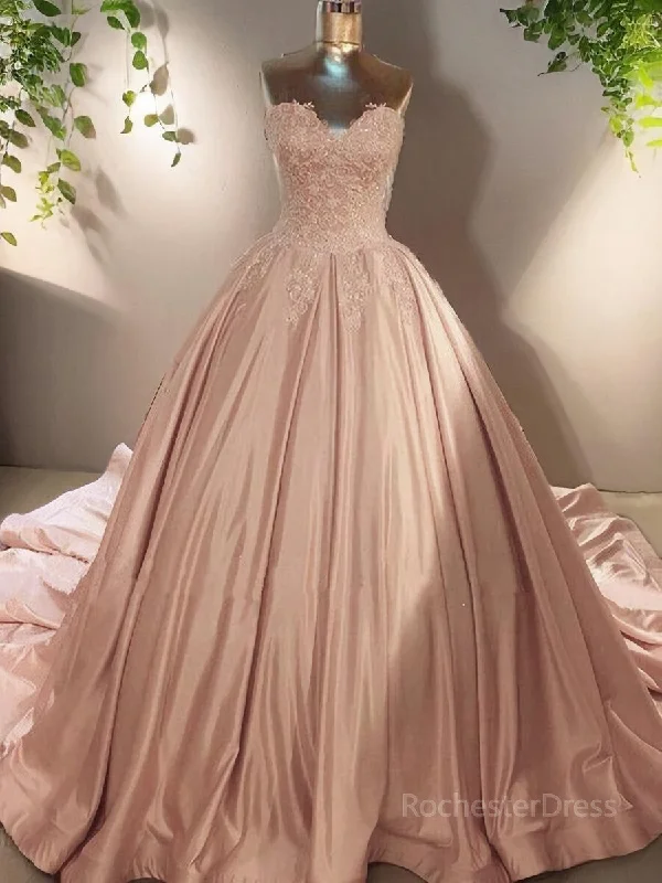 Ball Gown Sweetheart Court Train Satin Evening Dresses With Appliques Lace Tunics Yoga stretchy Ball Gown Sweetheart Court Train Satin Evening Dresses With Appliques Lace Tunics Yoga stretchy