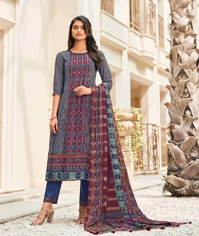 Jay Vijay Unstitched Blue Muslin Silk Suit Dress Material for Women Tunics Chinos classic Jay Vijay Unstitched Blue Muslin Silk Suit Dress Material for Women Tunics Chinos classic