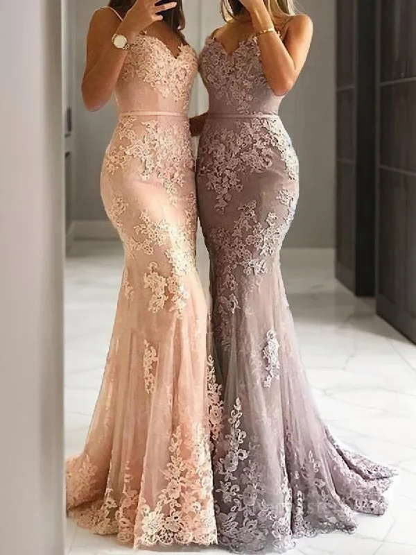 Sheath/Column Spaghetti Straps Sweep Train Tulle Evening Dresses With Appliques Lace Tunics Office stylish Sheath/Column Spaghetti Straps Sweep Train Tulle Evening Dresses With Appliques Lace Tunics Office stylish