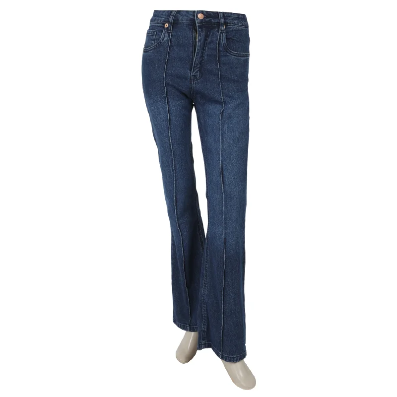 Eminent Women's Denim Pant - Mid Blue Comfortable Wide-Leg Pants